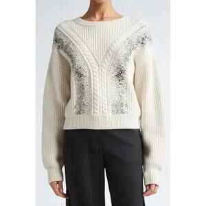 New Max Mara lessy embellished cable-stitch‎ sweater, Albino Size Medium